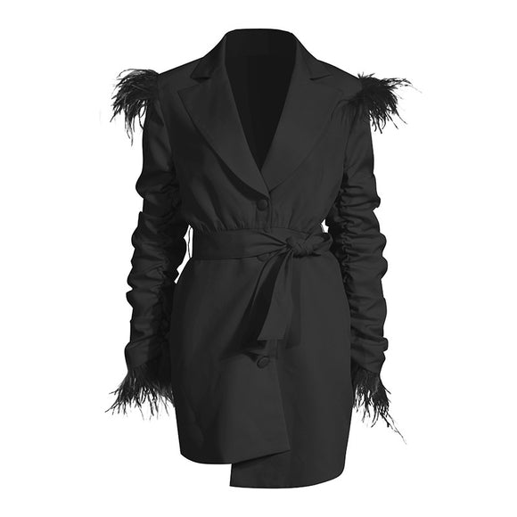 Feather Sleeve Blazer Dress