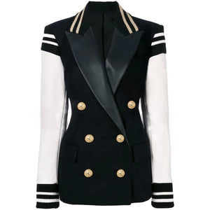 Varsity Leather Double Breasted Blazer