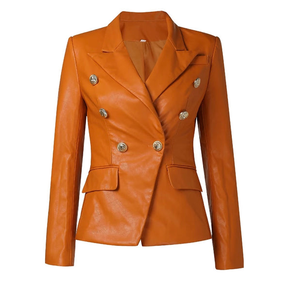 Pumpkin Spice Leather Double Breasted Blazer
