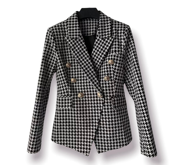 Houndstooth Double Breasted Blazer